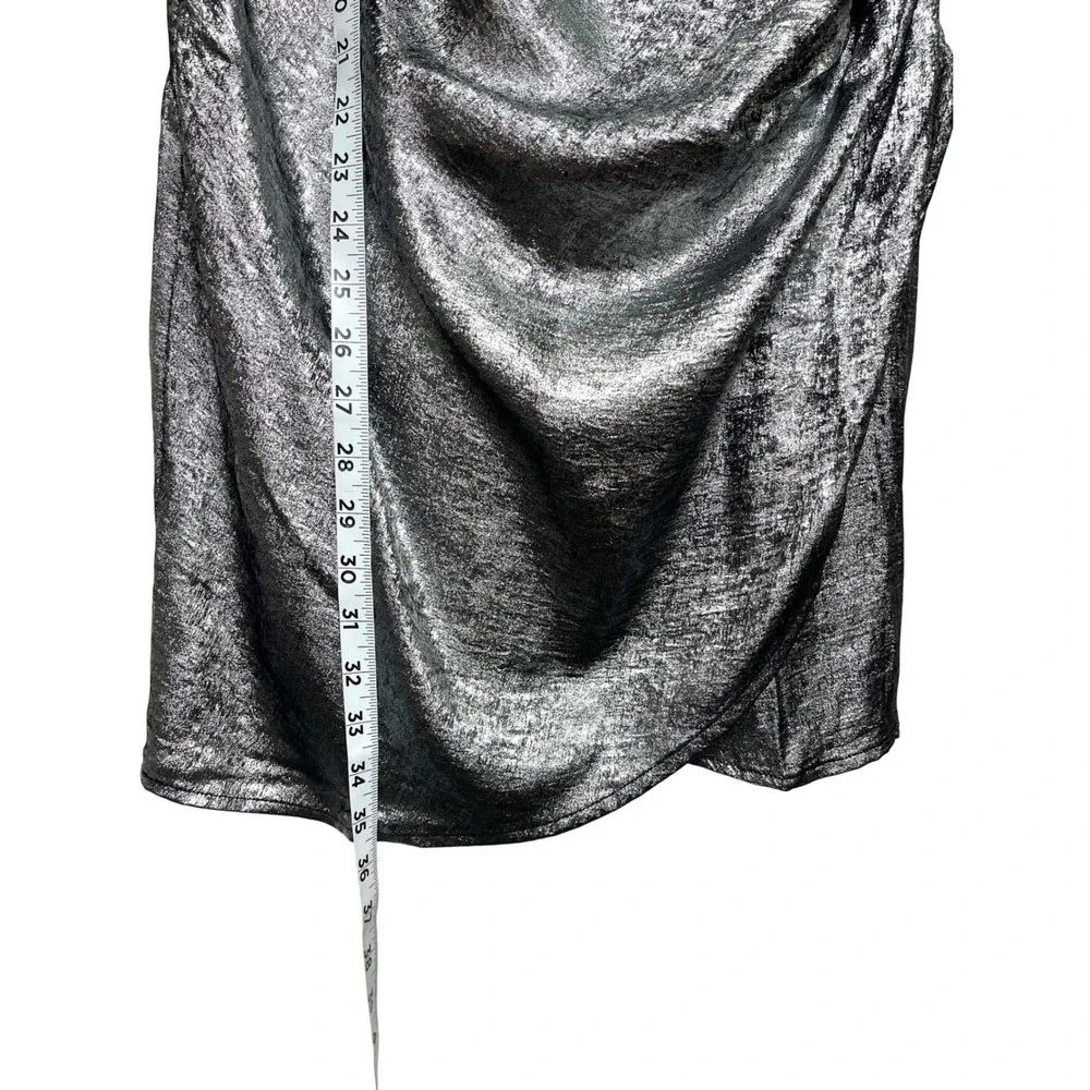 New ASTR the Label Silver Metallic Cowl Neck Ruched Mini Dress Size S